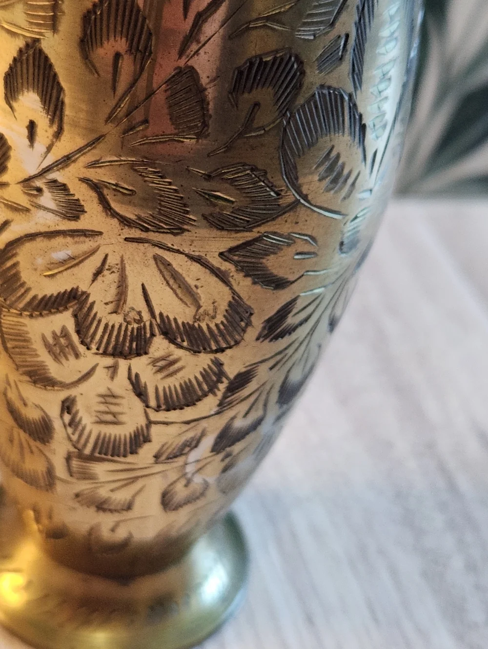 Vintage Ferba Brass Bud Vase Floral Etched Made in India 6